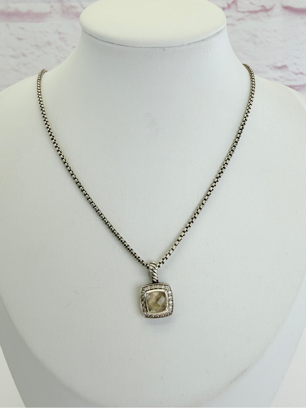 DAVID YURMAN .925 Sterling Prasiolite Diamond Petite Albion Pendant Necklace